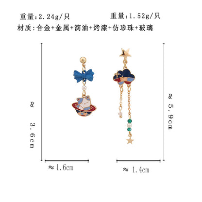 BM5845自主設計不對稱蝴蝶結猫咪雲朵星星S925銀針耳釘2023.05.23