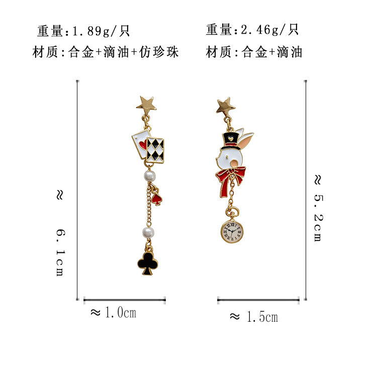 BM5229自主設計個性搞怪撲克牌可愛小兔子不對稱S925銀針耳環2023.05.16