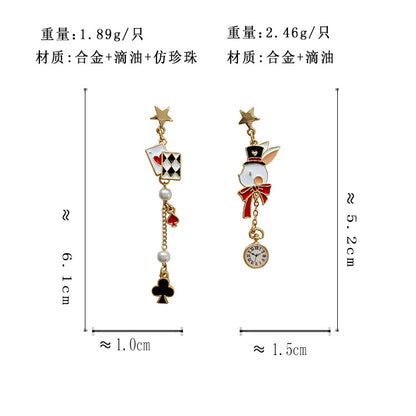 BM5229自主設計個性搞怪撲克牌可愛小兔子不對稱S925銀針耳環2023.05.16