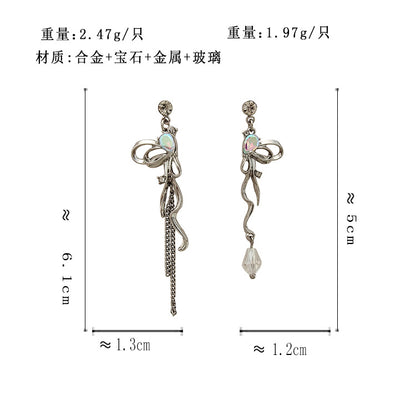 BM6298原創設計長款蝴蝶結玻璃寶石不對稱S925銀針耳釘2023.05.23