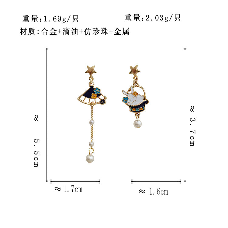 BM6735可愛風不對稱鏈條小白兔S925銀針耳釘2023.05.19