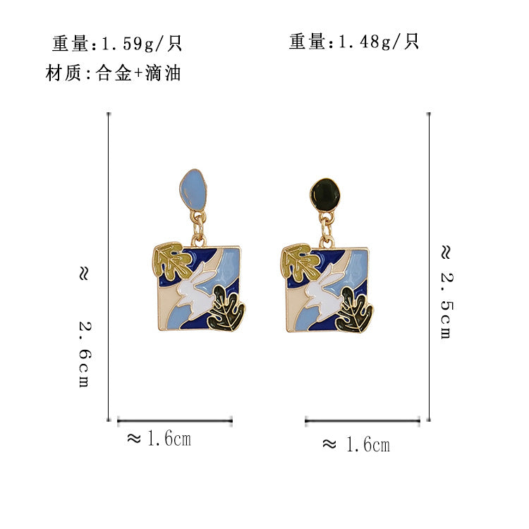 BJ5485自主設計撞色幾何小兔子S925銀針耳釘2023.06.23