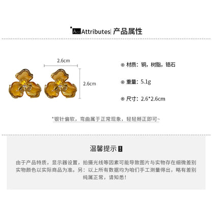 ED1321復古鋯石樹脂花朵銀針耳環2024.12.10