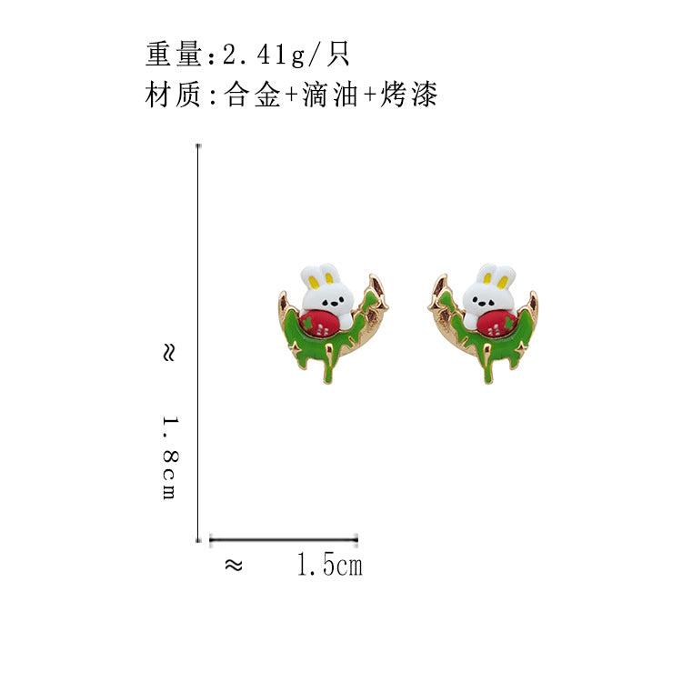 BK7167原創小草莓小兔子熔岩月亮S925銀針耳釘2023.07.25