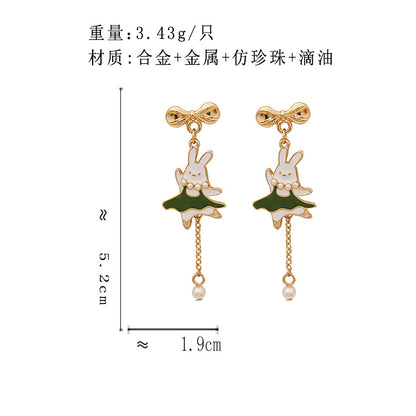 BM6519原創設計森系珍珠流蘇撞色小兔子S925銀針耳釘2023.05.19