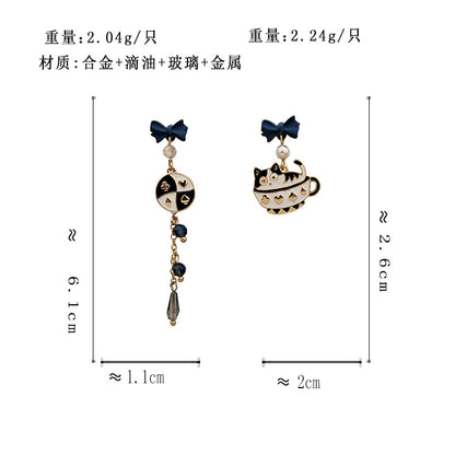 BK5997自主設計撞色蝴蝶結不對稱小動物S925銀針耳釘2023.07.04