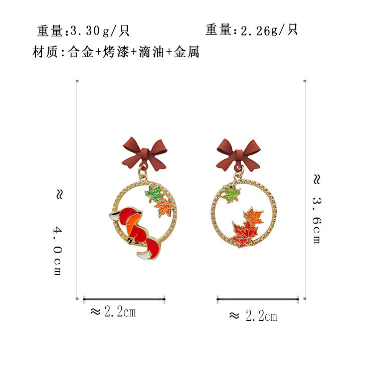 BM4966自主設計蝴蝶結楓葉小狐狸S925銀針耳環2023.05.23