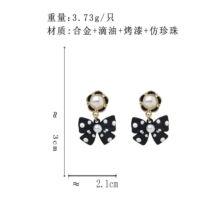 BO4041甜美百搭珍珠波點蝴蝶結耳釘2023.10.20