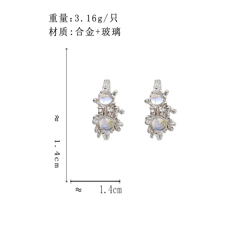 BA5423個性半圓金屬風月光石S925銀針耳釘2023.08.08