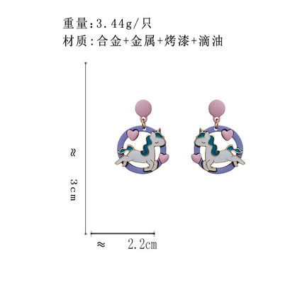 BM6892原創設計S925銀針甜美可愛卡通撞色獨角獸耳釘2023.05.12