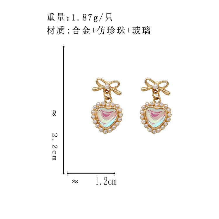 BJ7117氣質珍珠蝴蝶結炫彩愛心S925銀針耳釘2023.06.23