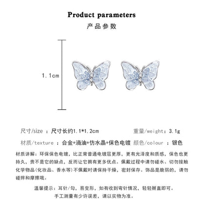 TB1246小清新藍色漸變水晶蝴蝶S925銀針耳釘2024.05.14