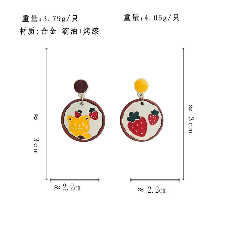 BJ4823自主設計小熊不對稱撞色S925銀針耳釘2023.06.20